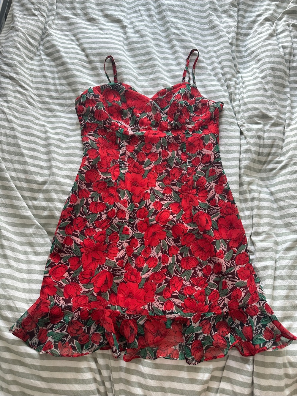 superdown Red Floral Strap Dress with Green Accents